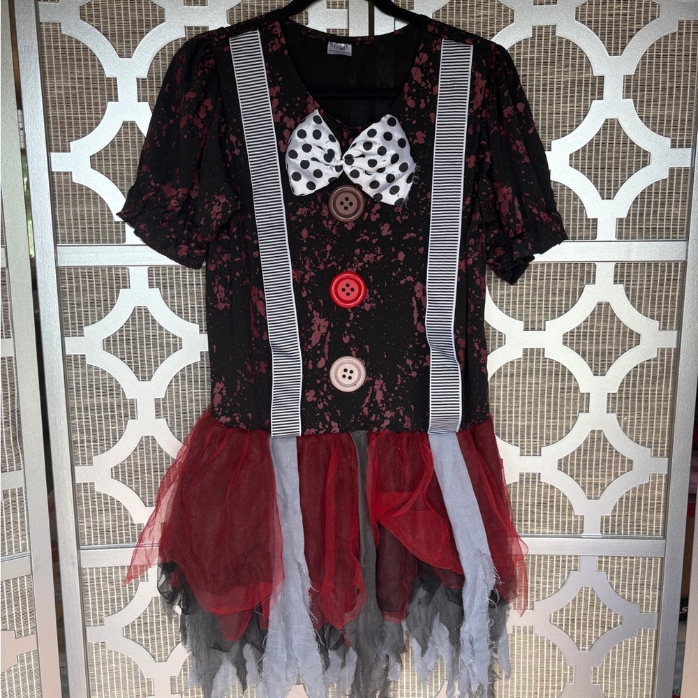 Spirit Halloween Clown Black and Red Mini Dress with Polka Dot Accents